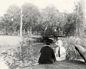 Photograph of lake area on grounds of Austin State Hospital