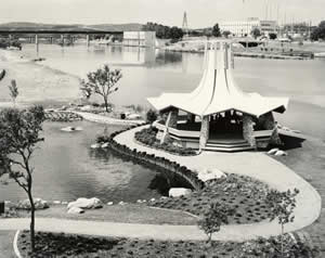 Photograph of gazebo at Town Lake with river in background