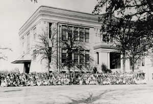Photograph of large group of students in front of the Baker School