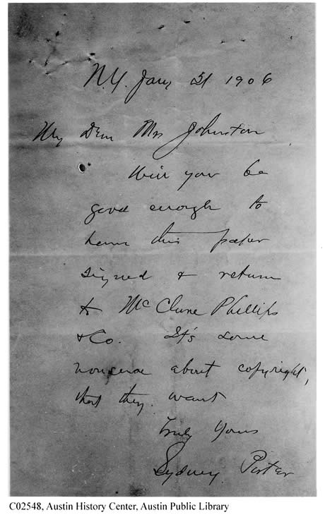 Handwritten letter from Porter to Mr. Johnston