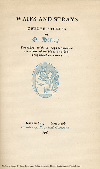 Printed title page of Porter's book Waifs and Strays