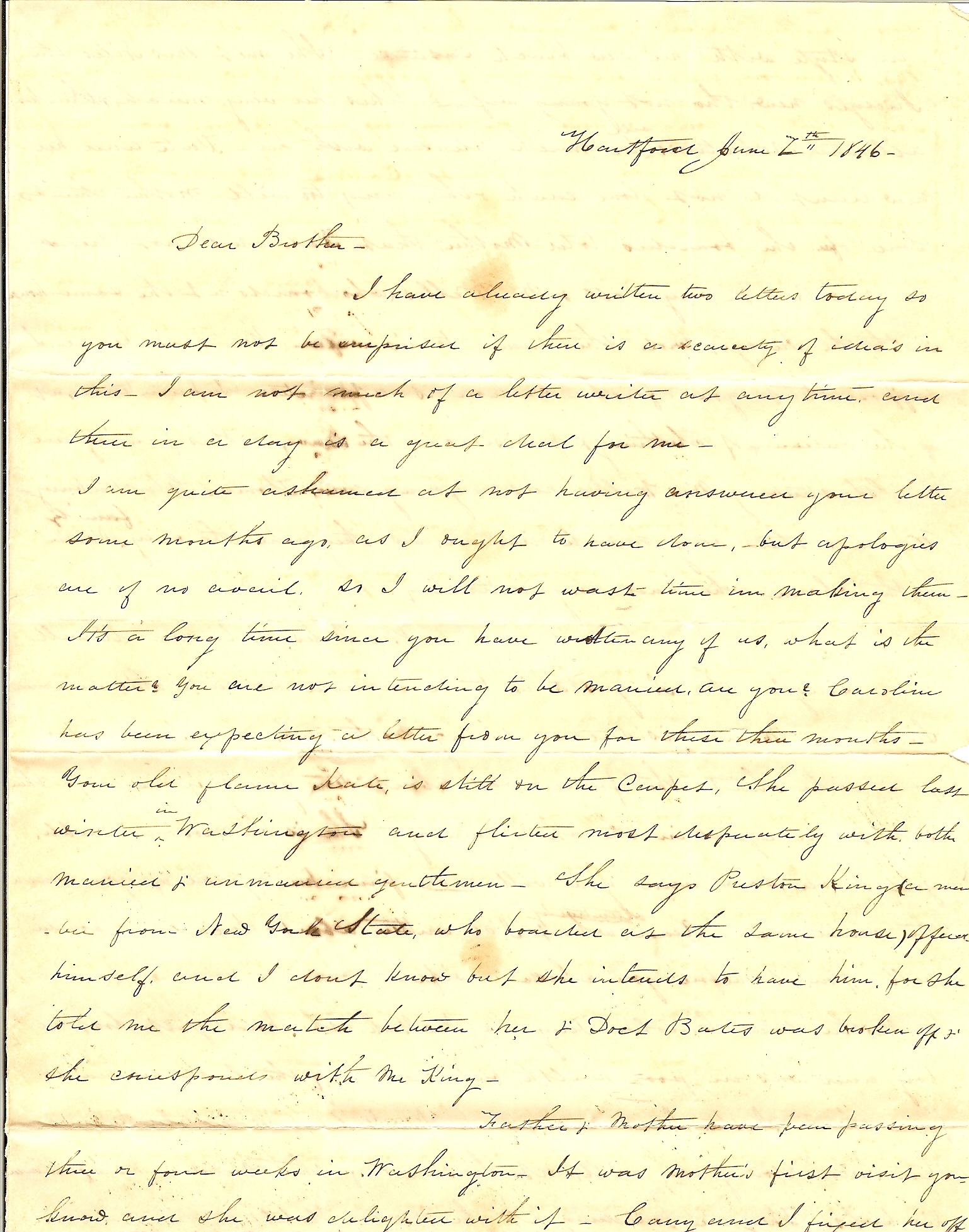 Letter from Maria; Pease's sister