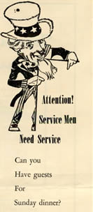 Advertisement in periodical Gossip asking Austin citizens to entertain U.S. Service men stationed in the area