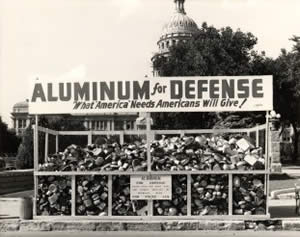 Photograph of aluminum collection bin in front of Capitol