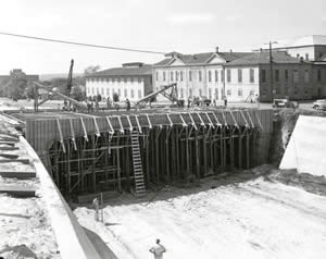 Photograph of construction of highway overpass