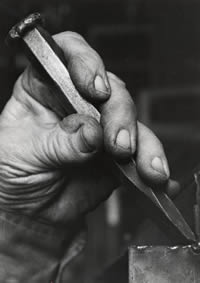 Photograph of hand grasping spike